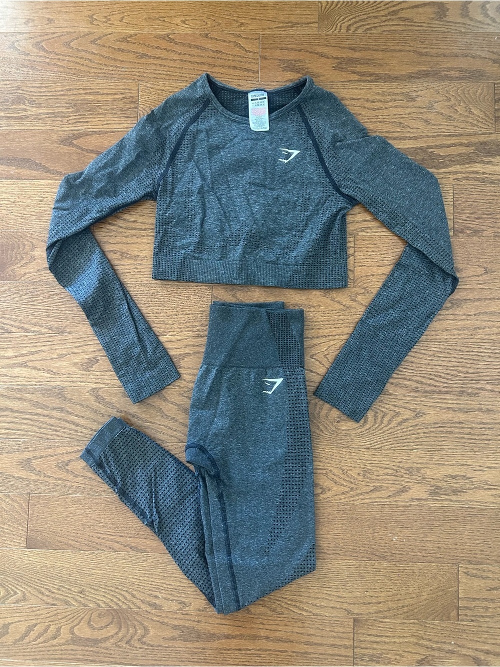 Gym Shark Set Grey Vital Crop Top and Leggings Workout Small